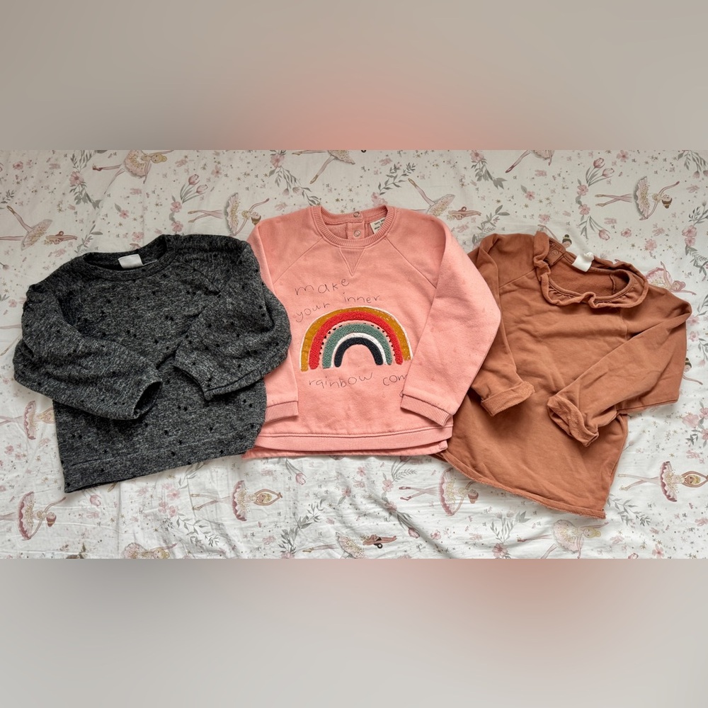 Zara & H&M Baby Girl Sweater Bundle of 3 18-24M Rainbow Star Cozy Sweatshirts